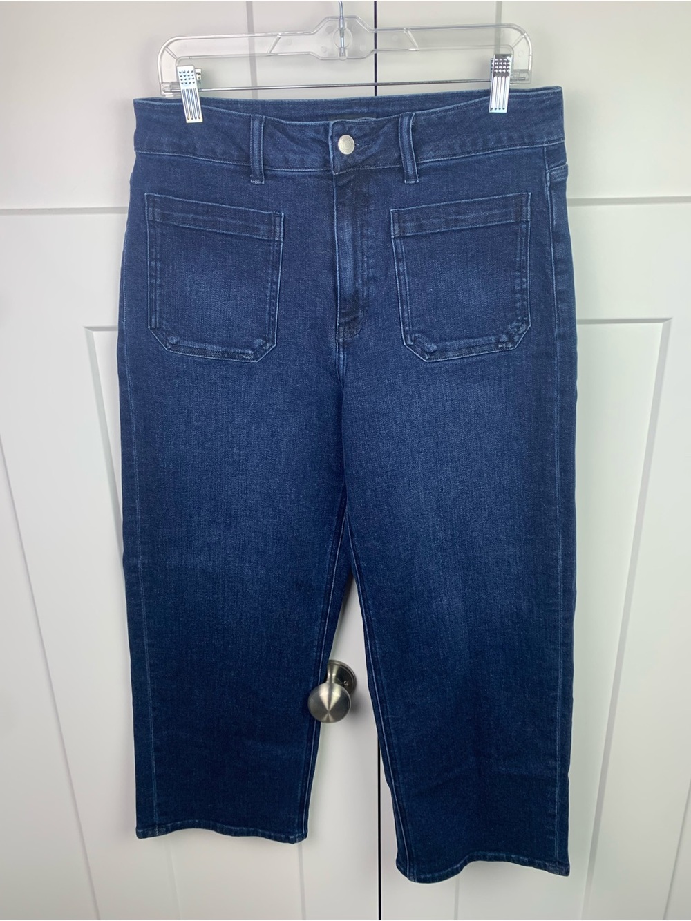 Quince Size 31 Bella Stretch Patch Pocket Wide Leg Jeans Ankle 26 In Dark Wash - Picture 2 of 11